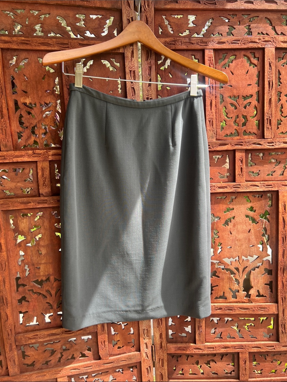 Giorgio Armani Charcoal Fine Wool Pencil Skirt